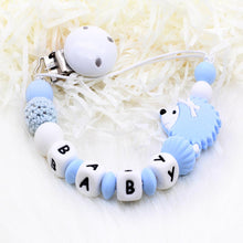 Load image into Gallery viewer, Personalized Name Baby Pacifier Clips Lion's Silicone Pacifier Chain Wood Pacifier Holders Baby Shower Gifts Dummy Clip BPA FREE