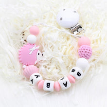 Load image into Gallery viewer, Personalized Name Baby Pacifier Clips Lion's Silicone Pacifier Chain Wood Pacifier Holders Baby Shower Gifts Dummy Clip BPA FREE