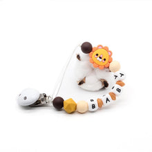 Load image into Gallery viewer, Personalized Name Baby Pacifier Clips Lion's Silicone Pacifier Chain Wood Pacifier Holders Baby Shower Gifts Dummy Clip BPA FREE