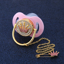 Load image into Gallery viewer, Bling Bling Pink Crown Rhinestone Baby Pacifier And Pacifier Holder Clip Safe Pacifier Dummy Baby Shower Gift
