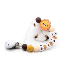 Load image into Gallery viewer, Personalized Name Baby Pacifier Clips Lion&#39;s Silicone Pacifier Chain Wood Pacifier Holders Baby Shower Gifts Dummy Clip BPA FREE
