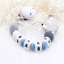 Load image into Gallery viewer, Personalized Name Baby Pacifier Clips Lion&#39;s Silicone Pacifier Chain Wood Pacifier Holders Baby Shower Gifts Dummy Clip BPA FREE

