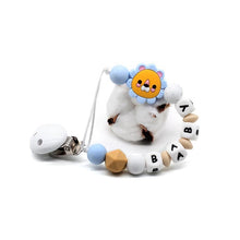 Load image into Gallery viewer, Personalized Name Baby Pacifier Clips Lion&#39;s Silicone Pacifier Chain Wood Pacifier Holders Baby Shower Gifts Dummy Clip BPA FREE
