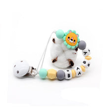 Load image into Gallery viewer, Personalized Name Baby Pacifier Clips Lion&#39;s Silicone Pacifier Chain Wood Pacifier Holders Baby Shower Gifts Dummy Clip BPA FREE

