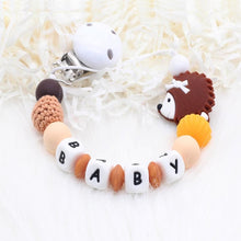 Load image into Gallery viewer, Personalized Name Baby Pacifier Clips Lion&#39;s Silicone Pacifier Chain Wood Pacifier Holders Baby Shower Gifts Dummy Clip BPA FREE
