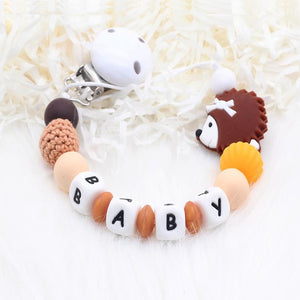 Personalized Name Baby Pacifier Clips Lion's Silicone Pacifier Chain Wood Pacifier Holders Baby Shower Gifts Dummy Clip BPA FREE