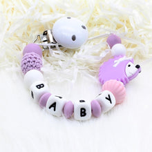 Load image into Gallery viewer, Personalized Name Baby Pacifier Clips Lion&#39;s Silicone Pacifier Chain Wood Pacifier Holders Baby Shower Gifts Dummy Clip BPA FREE

