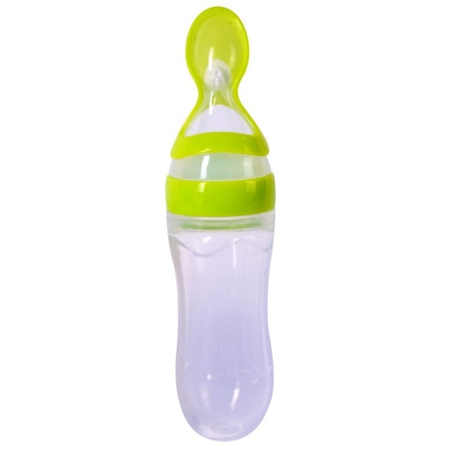 Hot Newborn Baby Squeezing Feeding Bottle Silicone Training Rice Spoon Infant Cereal Food Supplement Feeder Safe