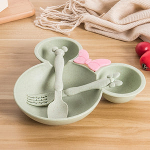 Natural Wheat Straw Bowl Baby Cartoon Tableware Set Toddler Kids Dinner Feeding Food Plate Children Training Bowl Spoon Fork