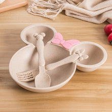 Load image into Gallery viewer, Natural Wheat Straw Bowl Baby Cartoon Tableware Set Toddler Kids Dinner Feeding Food Plate Children Training Bowl Spoon Fork
